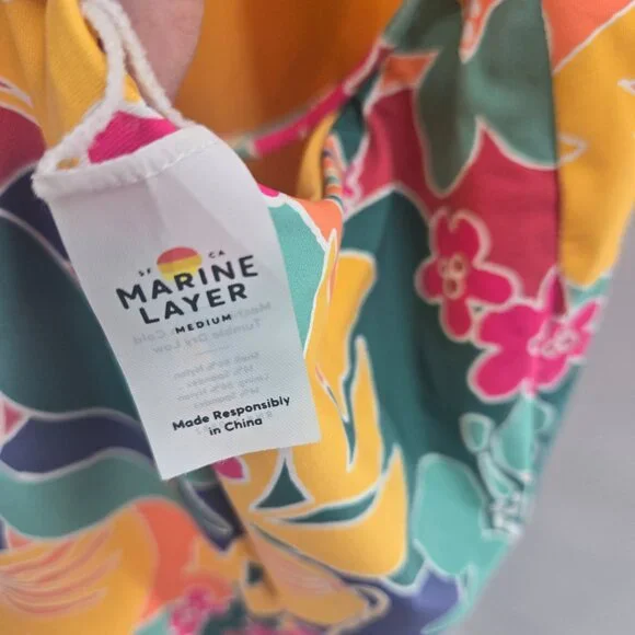 Marine Layer Yellow Tropical Plunge Reversible One Piece Swimsuit Medium NWOT - Picture 3 of 12